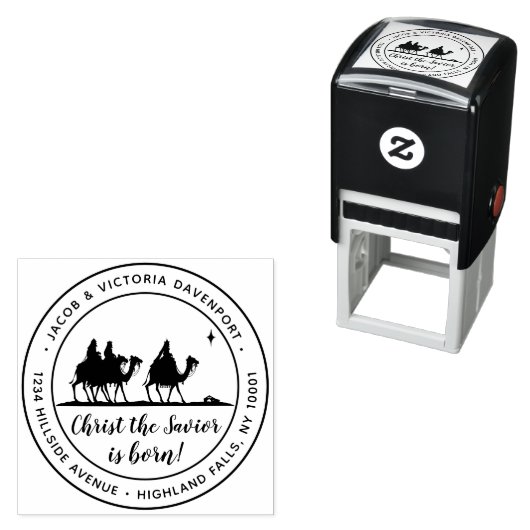 Tampon Auto-encreur Classique Hommes Sages Nativité Noël Adresse de re (En situation)