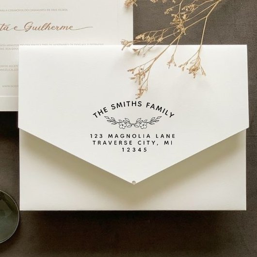 Tampon Auto-encreur Classy Botanical Branch Nom de famille Adresse de