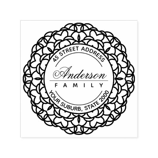 TAMPON AUTO-ENCREUR CLASSY ORNATE PERSONNALISÉ NOM DE FAMILLE RENVOI A (Design)