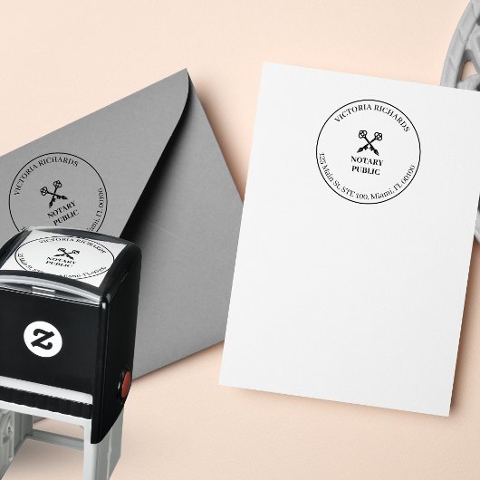 Tampon Auto-encreur Clé croisée de bureau professionnelle et logo de s