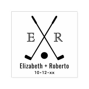 Tampon Auto-encreur Clubs de golf traversés Couple 2 Monogramme initia