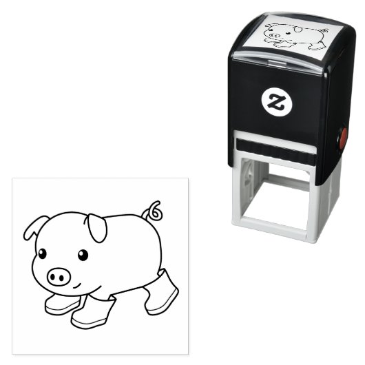Tampon Auto-encreur Cochon de porc mignon en bottes en caoutchouc (En situation)
