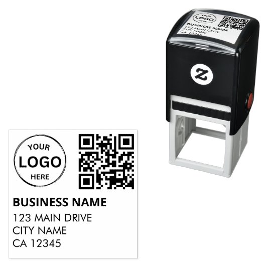 Tampon Auto-encreur Code QR entreprise Retour Adresse Logo professionn (En situation)