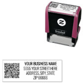 Tampon Auto-encreur Code QR Info Scan Timer Votre nom Adresse de retou (En situation)