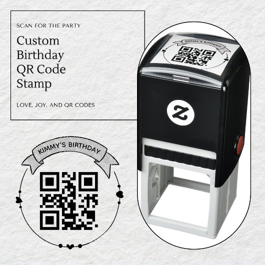 Tampon Auto-encreur Code QR Informations d'anniversaire Timbre en caou