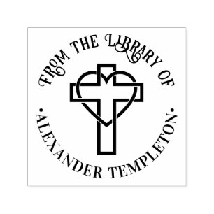 Tampon Auto-encreur Coeur croisé "De la bibliothèque de" livre