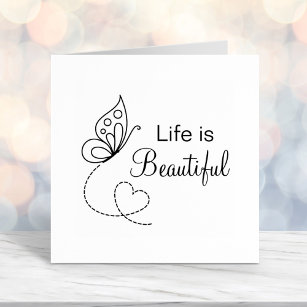 Tampon Auto-encreur Coeur papillon - La vie est belle