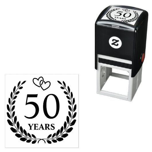 Tampon Auto-encreur Coeurs bloqués couronne 50e anniversaire de Mariag (En situation)