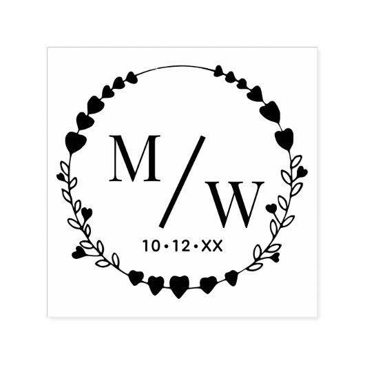 Tampon Auto-encreur Cœurs de couple 2 monogramme initial espacement di (Design)