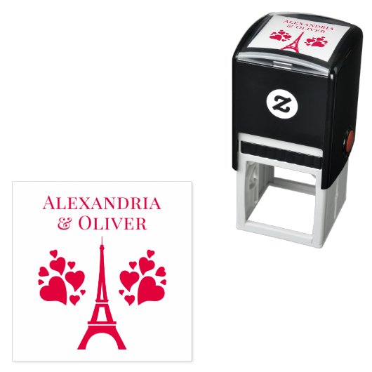 Tampon Auto-encreur Coeurs Tour Eiffel Prénom ou couple (En situation)