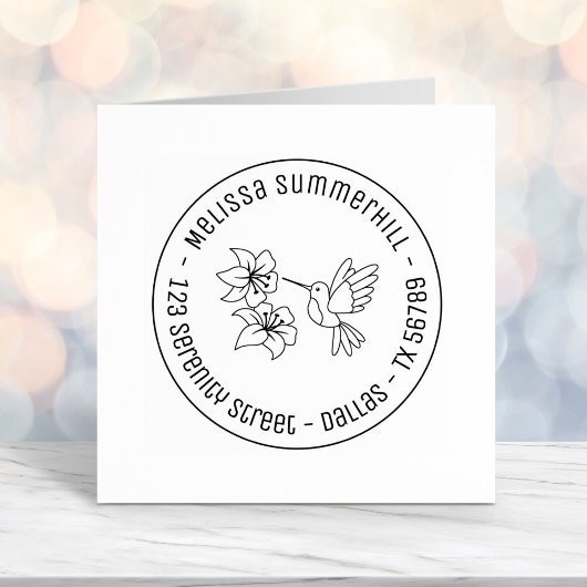Tampon Auto-encreur Colibri près de Fleurs Adresse ronde 2