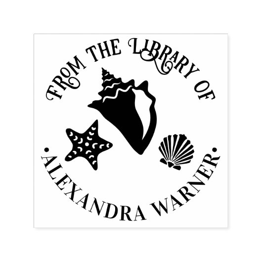 Tampon Auto-encreur Conch Starfish Scallop Seashell Beach Library Rnd (Design)