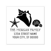 Tampon Auto-encreur Conch Starfish Seashells Nom de plage Adresse (Design)