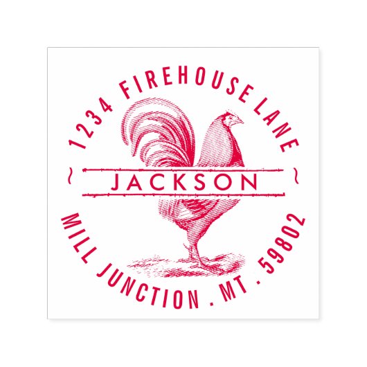 Tampon Auto-encreur Coq En Cercle Auto-Inking Adresse De Retour Timbre (Design)