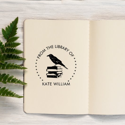 Tampon Auto-encreur Corbeau de la bibliothèque de Timbre rond