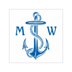 Tampon Auto-encreur Corde d'Ancre bleue vintage Mer marine Monogramme