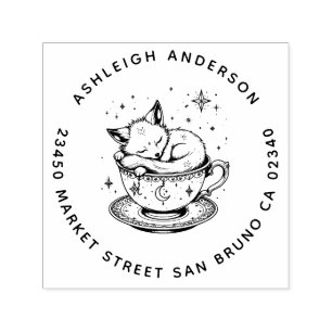 Tampon Auto-encreur Cosy Baby Fox Snugglé Teacup Moon Stars Adresse