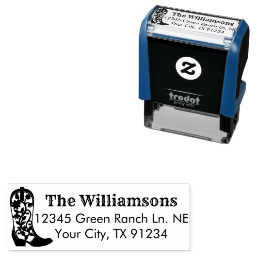 Tampon Auto-encreur Country Cowgirl Riding Ornate Boot Adresse de reto (En situation)