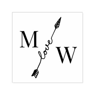Tampon Auto-encreur Couple 2 Monogramme initial avec flèche d'amour
