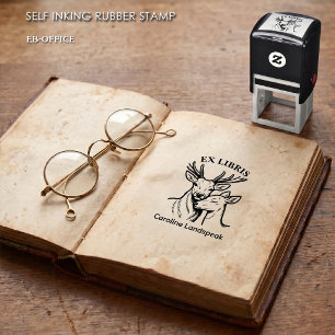 Tampon Auto-encreur Couple Cerf & Biche Ex Libris Plaque de livre en b