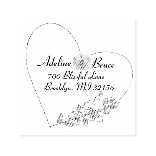 Tampon Auto-encreur Couple Coeur et Fleurs Retour Adresse Caoutchouc (Design)