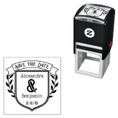 Tampon Auto-encreur Couple Crest Ribbon Botanical Enregistrer la date  (En situation)