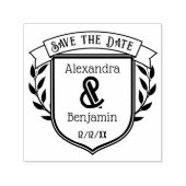 Tampon Auto-encreur Couple Crest Ribbon Botanical Enregistrer la date  (Design)