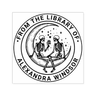 Tampon Auto-encreur Couple de squelettes sur le nom de la bibliothèque