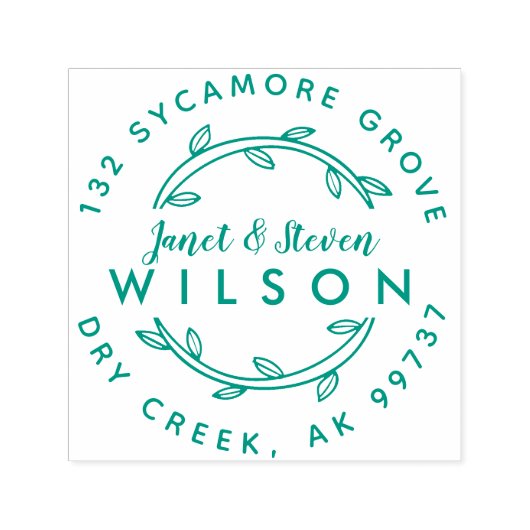 Tampon Auto-encreur Couple marié Nom complet main tiré Wreath (Design)