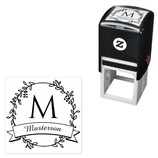 Tampon Auto-encreur Couronne botanique Nom initial Monogramme #2R (En situation)