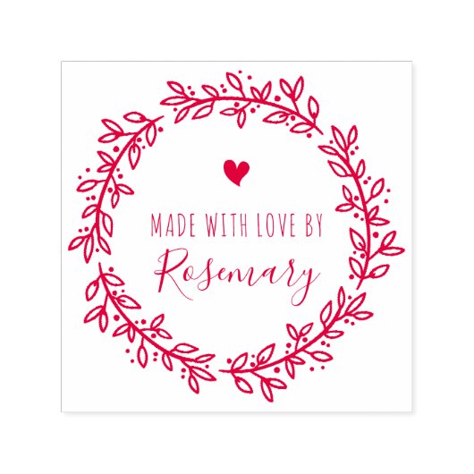 Tampon Auto-encreur Couronne Botanique Rouge Fabriquée Avec Amour Par (Design)