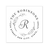 Tampon Auto-encreur Couronne botanique rustique Monogramme Adresse de  (Design)
