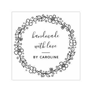 Tampon Auto-encreur couronne botanique stylisée faite à la main