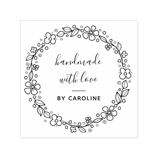 Tampon Auto-encreur couronne botanique stylisée faite à la main (Design)