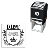 Tampon Auto-encreur Couronne de crête botanique no 1 Ex Libris Nom du  (En situation)