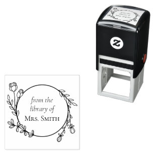 Tampon Auto-encreur Couronne de fleurs de la bibliothèque de