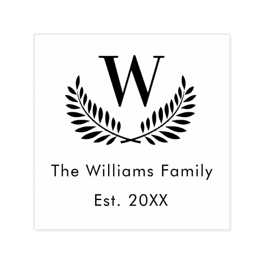 Tampon Auto-encreur Couronne de laurier classique monogramme de famill (Design)
