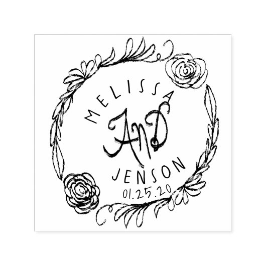 Tampon Auto-encreur Couronne de roses de logo de mariage dessiné à la (Design)