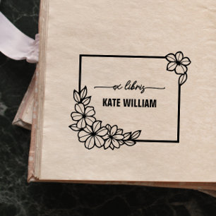 Tampon Auto-encreur Couronne florale personnalisée ex libris