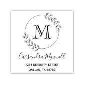 Tampon Auto-encreur Couronne ronde, Feuille Monogramme 2 Adresse (Design)