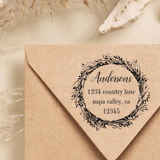 Tampon Auto-encreur Couronne rustique | Adresse de retour du nom de fa