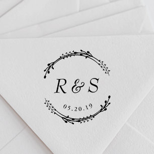 Tampon Auto-encreur Couronne rustique de monogramme de mariage à la da