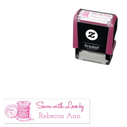 Tampon Auto-encreur "Cousu avec amour par" Timbre auto-encastrable per (En situation)