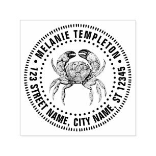 Tampon Auto-encreur Crabe Vintage #1L Dessin Nom Adresse de Retour
