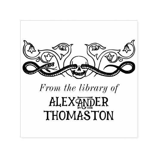 Tampon Auto-encreur Crâne, Snake Botanical Library Nom du livre (Design)