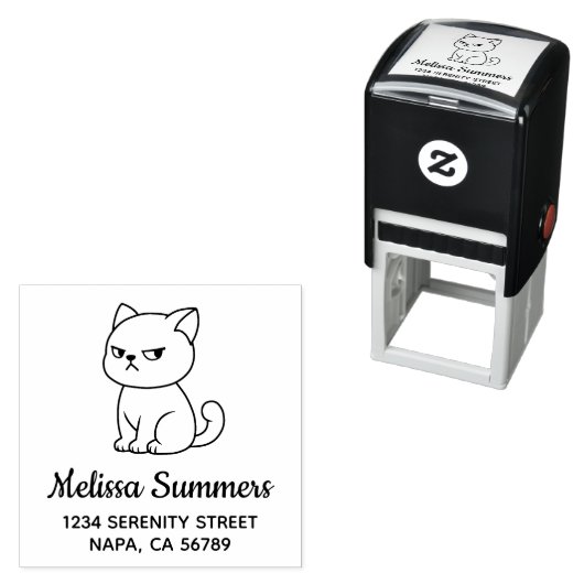 Tampon Auto-encreur Cranky Moody Cat Address (En situation)