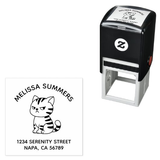 Tampon Auto-encreur Cranky Tabby Cat Arch Address (En situation)