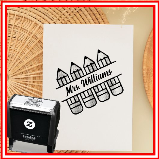 Tampon Auto-encreur Crayon Enseignant Remerciement Rentrée Scolaire