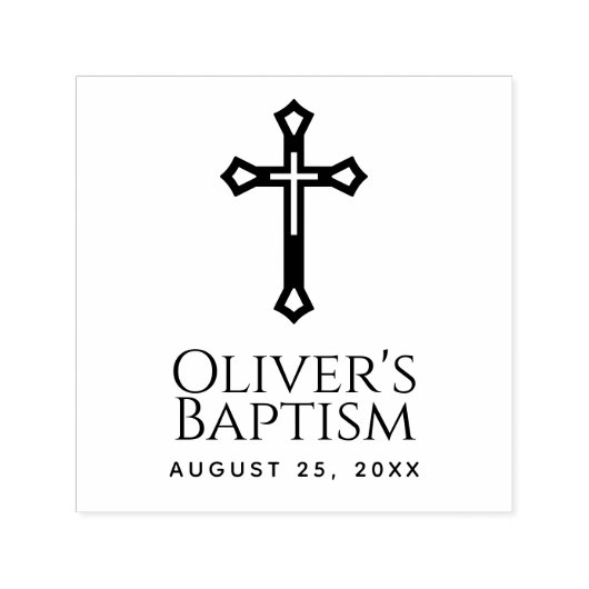 Tampon Auto-encreur Croix religieuse Baptême Christening Nom personnal (Design)