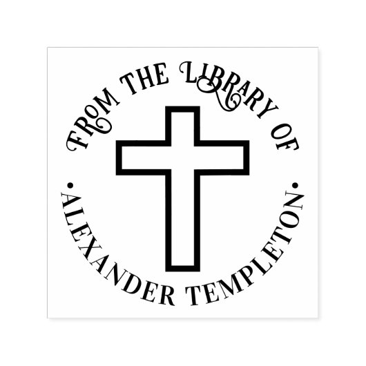 Tampon Auto-encreur Croix simple "De la bibliothèque de" Nom du livre  (Design)
